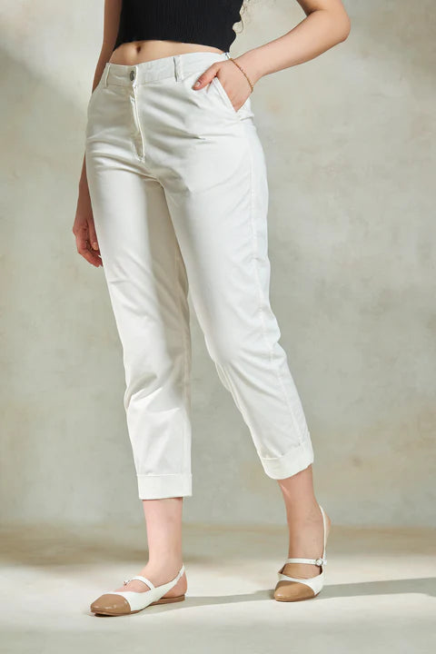 High-Waisted 100% Cotton Mom Fit Trousers for Women – Breathable & Stylish Everyday Pants