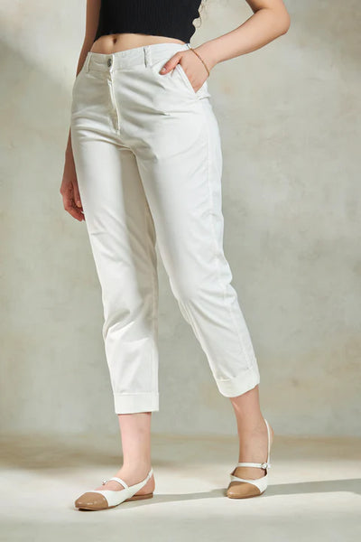 High-Waisted 100% Cotton Mom Fit Trousers for Women – Breathable & Stylish Everyday Pants