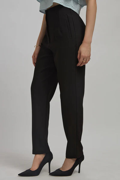 Women's Stretch Black High-Waist Trousers – Slim Fit, All-Day Comfort Pants