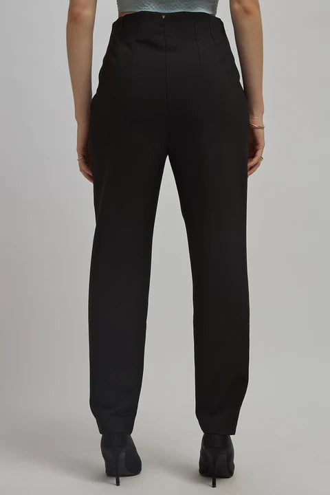 Women's Stretch Black High-Waist Trousers – Slim Fit, All-Day Comfort Pants