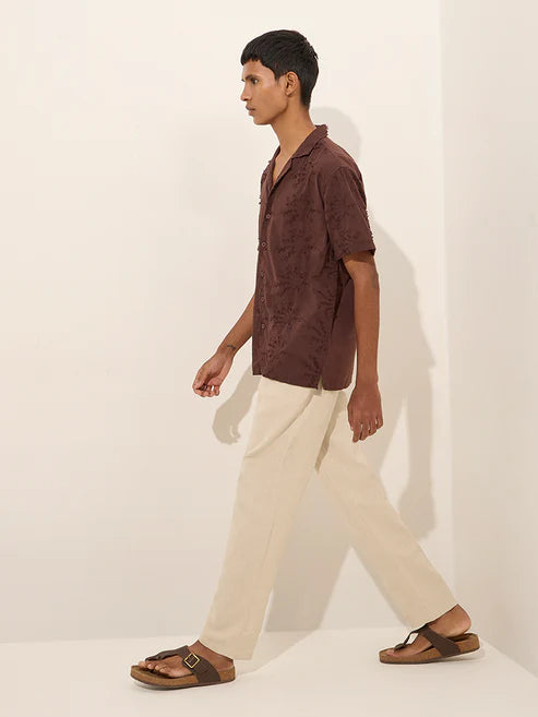 Men’s Beige Cotton Blend Chinos – Relaxed Fit Mid-Rise Casual Trousers