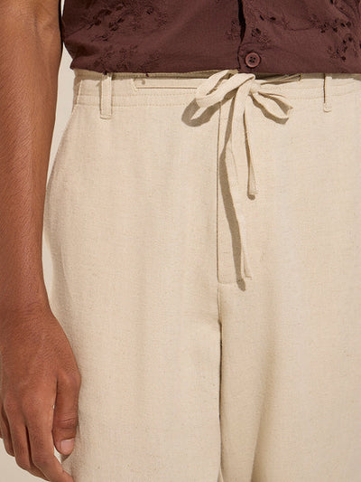 Men’s Beige Cotton Blend Chinos – Relaxed Fit Mid-Rise Casual Trousers