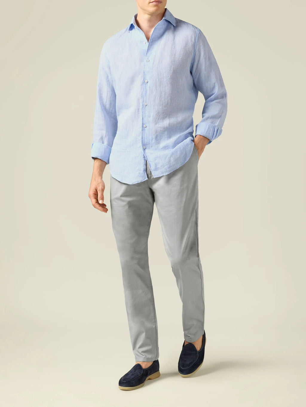 Men's Light Grey Cotton Chinos – Lightweight, Breathable Trousers for Smart Casual Looks