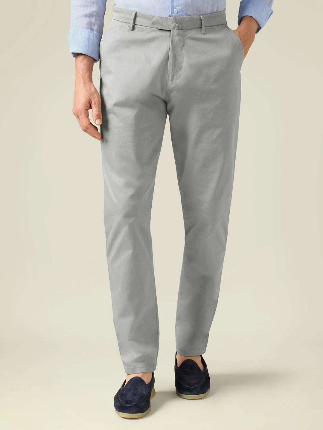 Men's Light Grey Cotton Chinos – Lightweight, Breathable Trousers for Smart Casual Looks