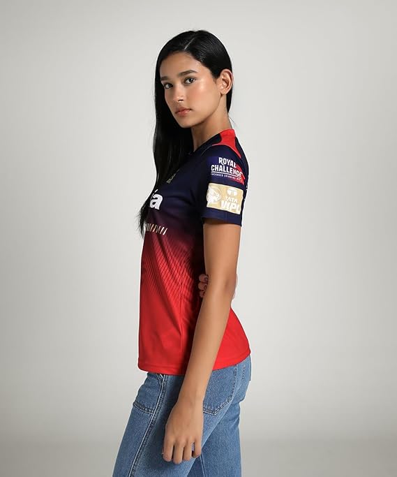 Women's Jersey 2025 Latest for RCB Team | Official Match Jersey | Comfortable Fit V-Neck Cricket T-Shirt | Half Sleeve Polyester Fan Wear