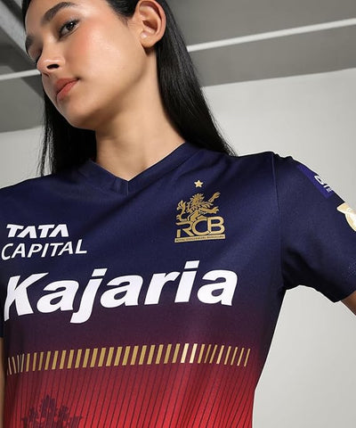 Women's Jersey 2025 Latest for RCB Team | Official Match Jersey | Comfortable Fit V-Neck Cricket T-Shirt | Half Sleeve Polyester Fan Wear