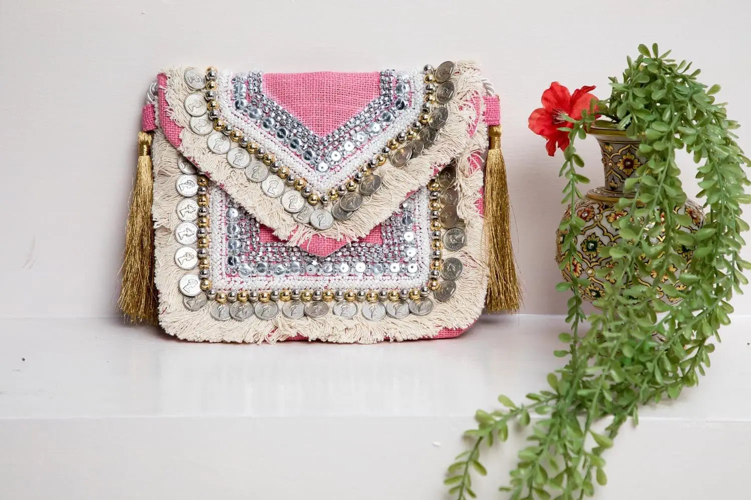 Belle mode Handcrafted Canvas Shoulder Bag Clutch for Women