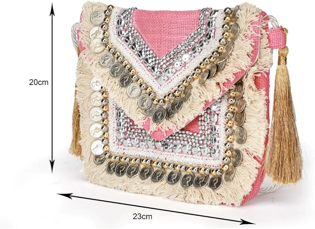 Belle mode Handcrafted Canvas Shoulder Bag Clutch for Women