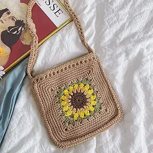 Belle Mode Handmade Crochet Cotton Sunflower Shoulder Bag