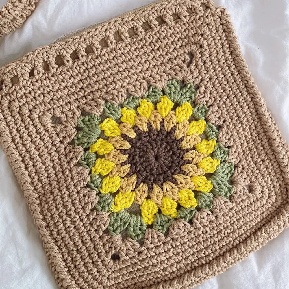 Belle Mode Handmade Crochet Cotton Sunflower Shoulder Bag