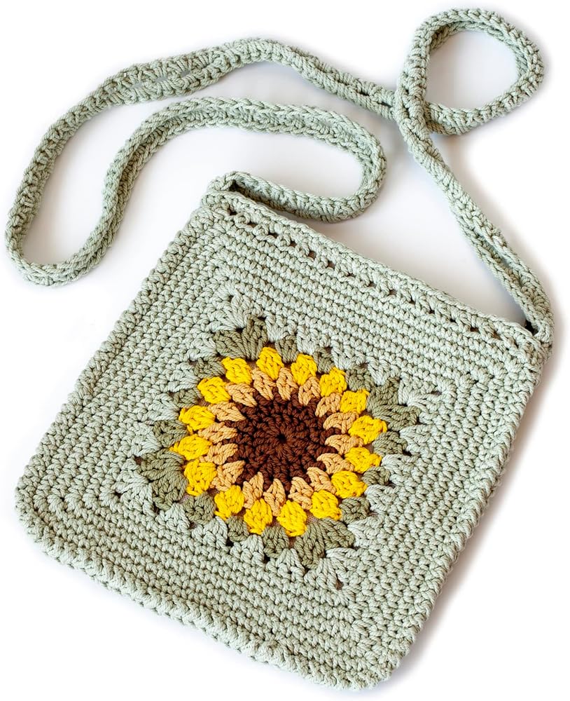 Belle Mode Handmade Crochet Cotton Sunflower Shoulder Bag