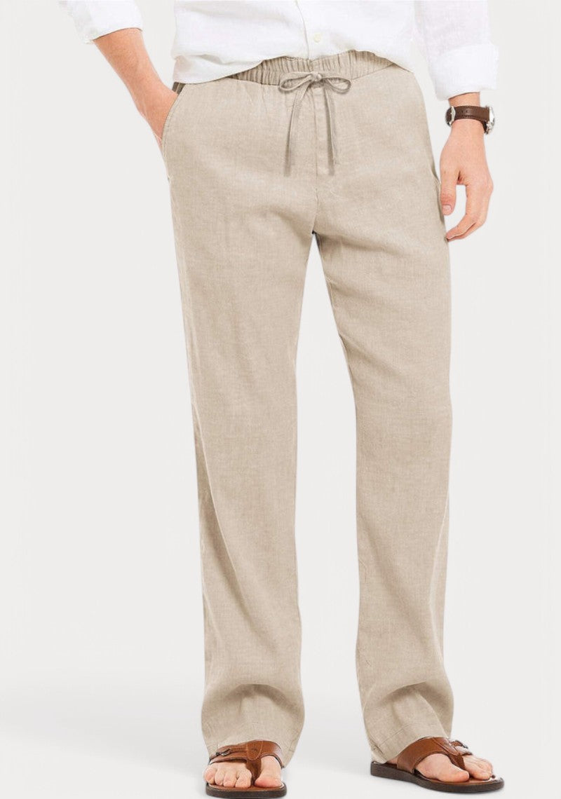 Men’s Beige Cotton Linen Pants – Loose Fit Lightweight Summer Trousers