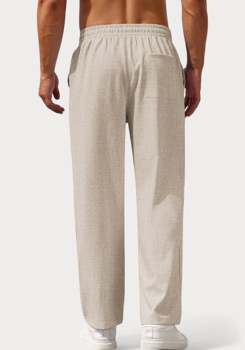 Men’s Beige Cotton Linen Pants – Loose Fit Lightweight Summer Trousers