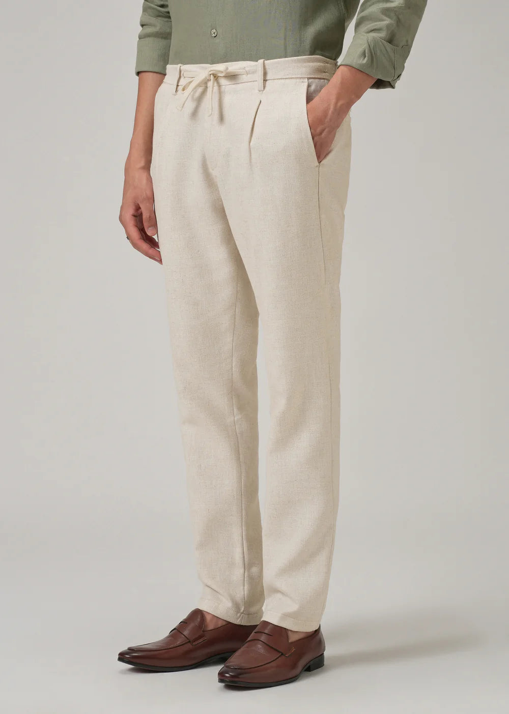 Men’s Beige Blended Linen Pants – Lightweight Summer Casual Trousers