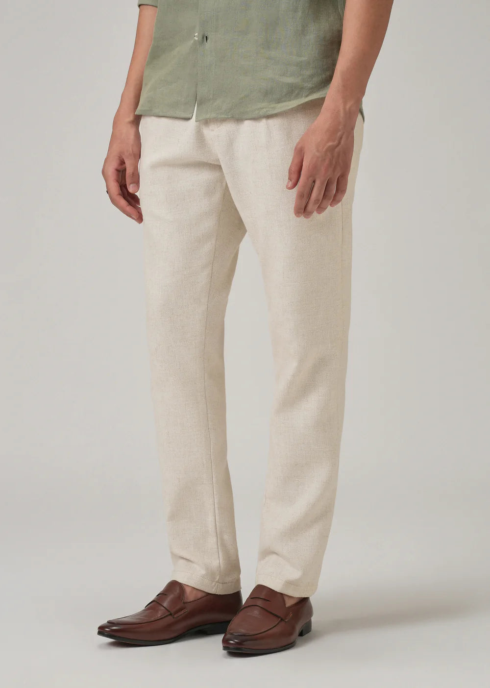 Men’s Beige Blended Linen Pants – Lightweight Summer Casual Trousers