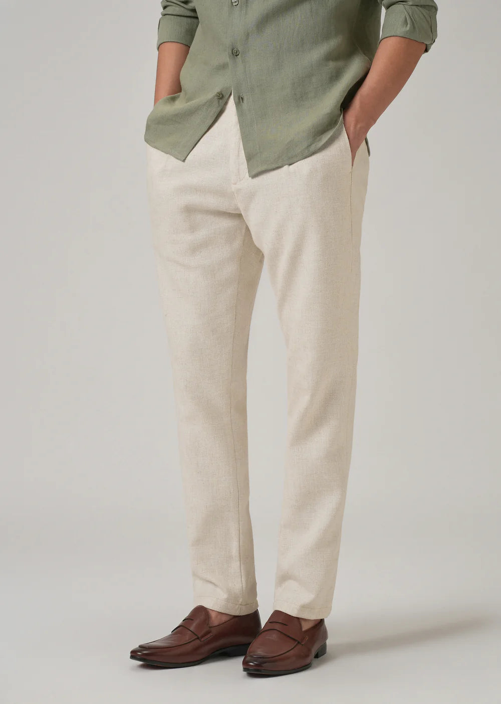 Men’s Beige Blended Linen Pants – Lightweight Summer Casual Trousers