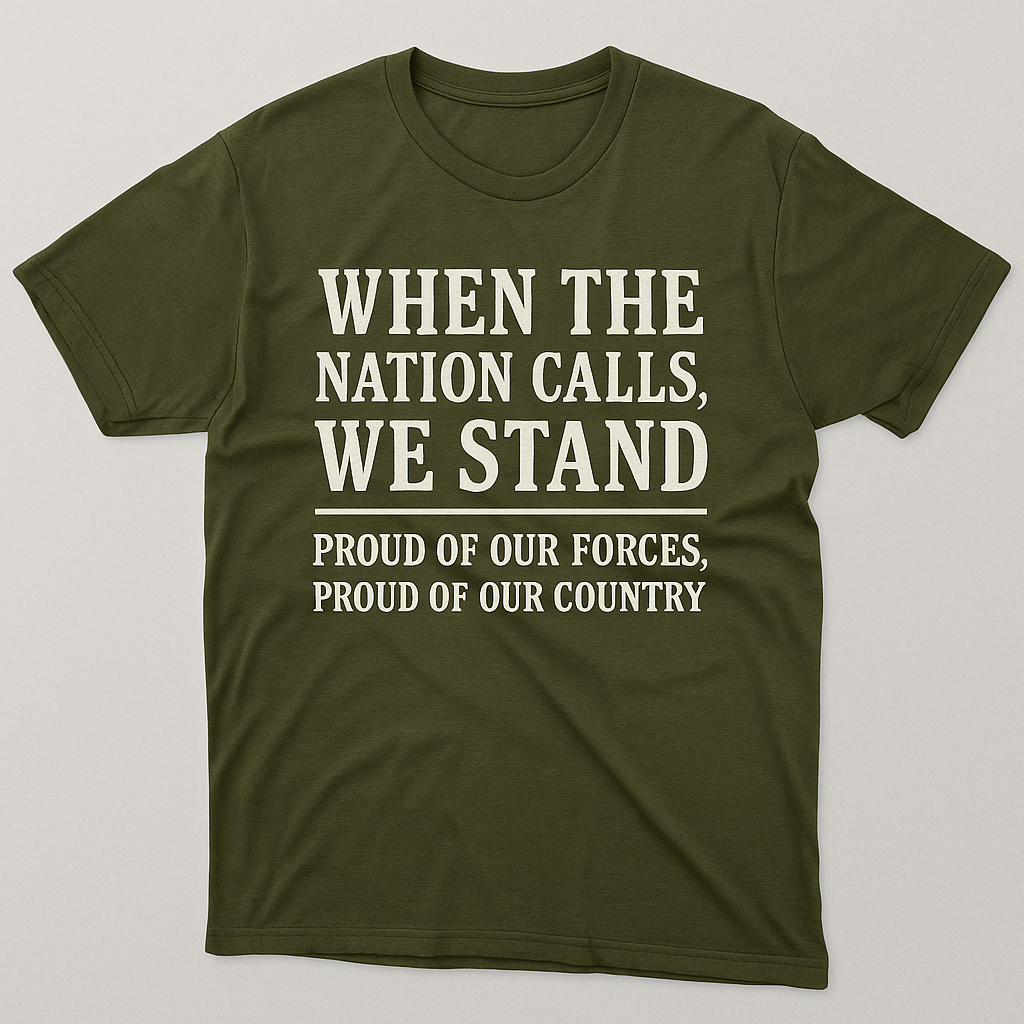 When the Nation Calls, We Stand – Proud of Our Forces, Proud of Our Country" T-Shirt