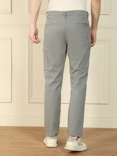 Men’s Mid Grey Cotton Lycra Stretchable Trousers – Relaxed Fit Solid Casual Pants