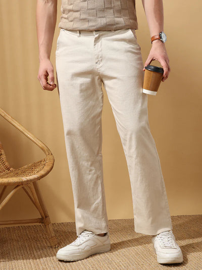 Men’s Solid Cotton Slub Relaxed Fit Casual Trousers – Lightweight Everyday Pants