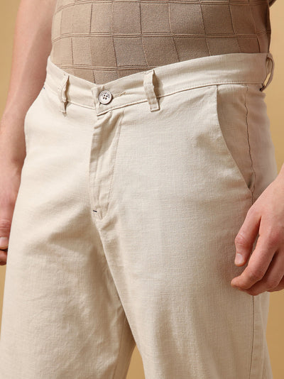 Men’s Solid Cotton Slub Relaxed Fit Casual Trousers – Lightweight Everyday Pants