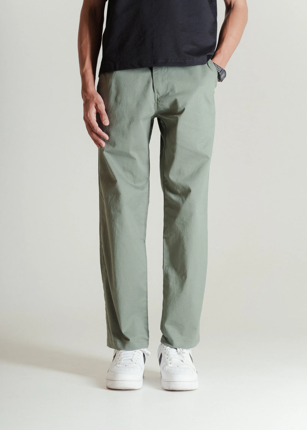 Men’s Muted Green Relaxed Fit Chinos – Classic Cotton Blend Casual Trousers