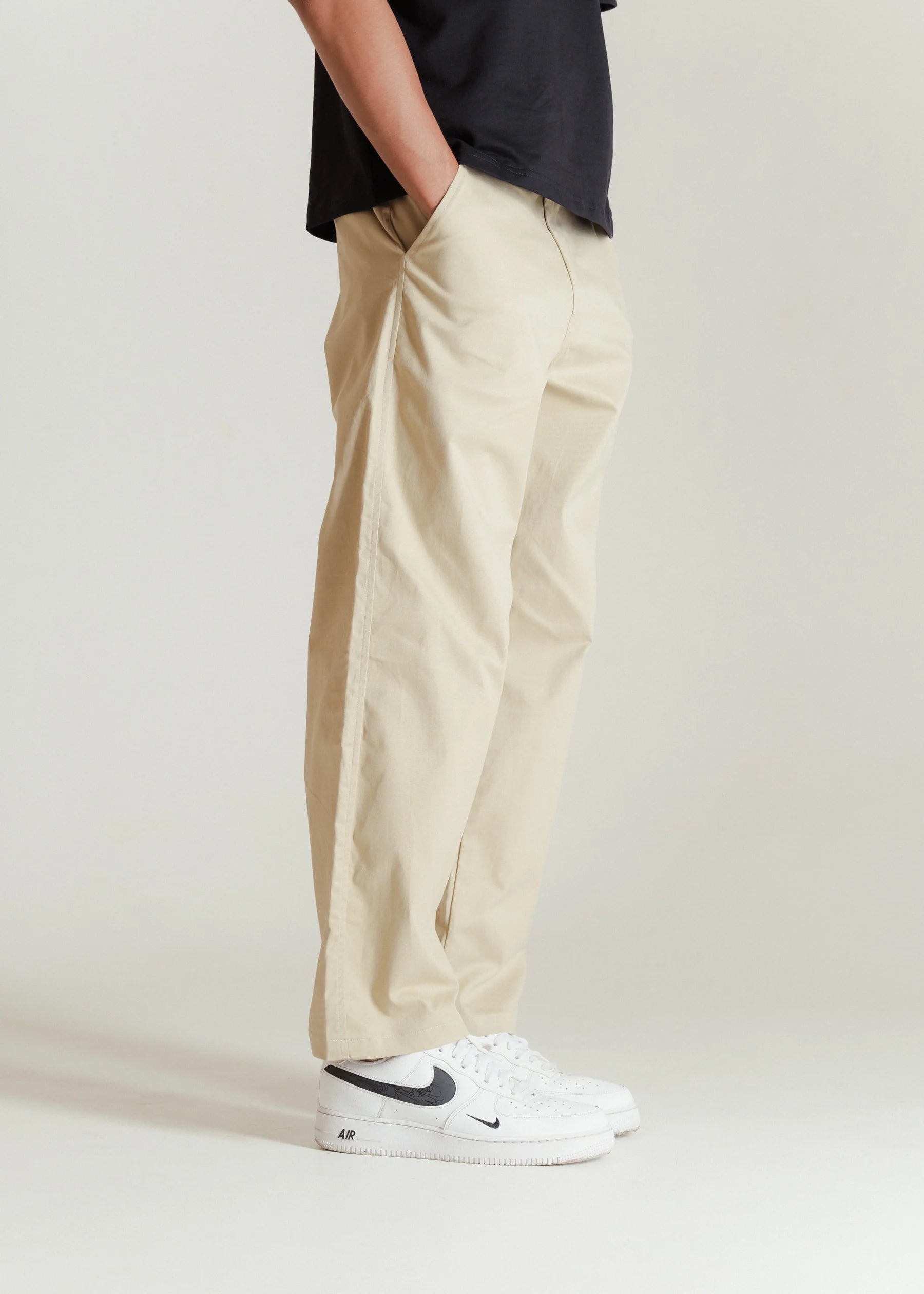 Men’s Classic Beige Relaxed Fit Chinos – Cotton Blend Casual Trousers