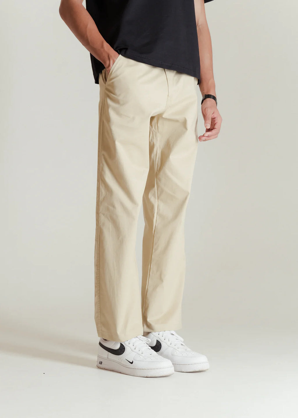 Men’s Classic Beige Relaxed Fit Chinos – Cotton Blend Casual Trousers