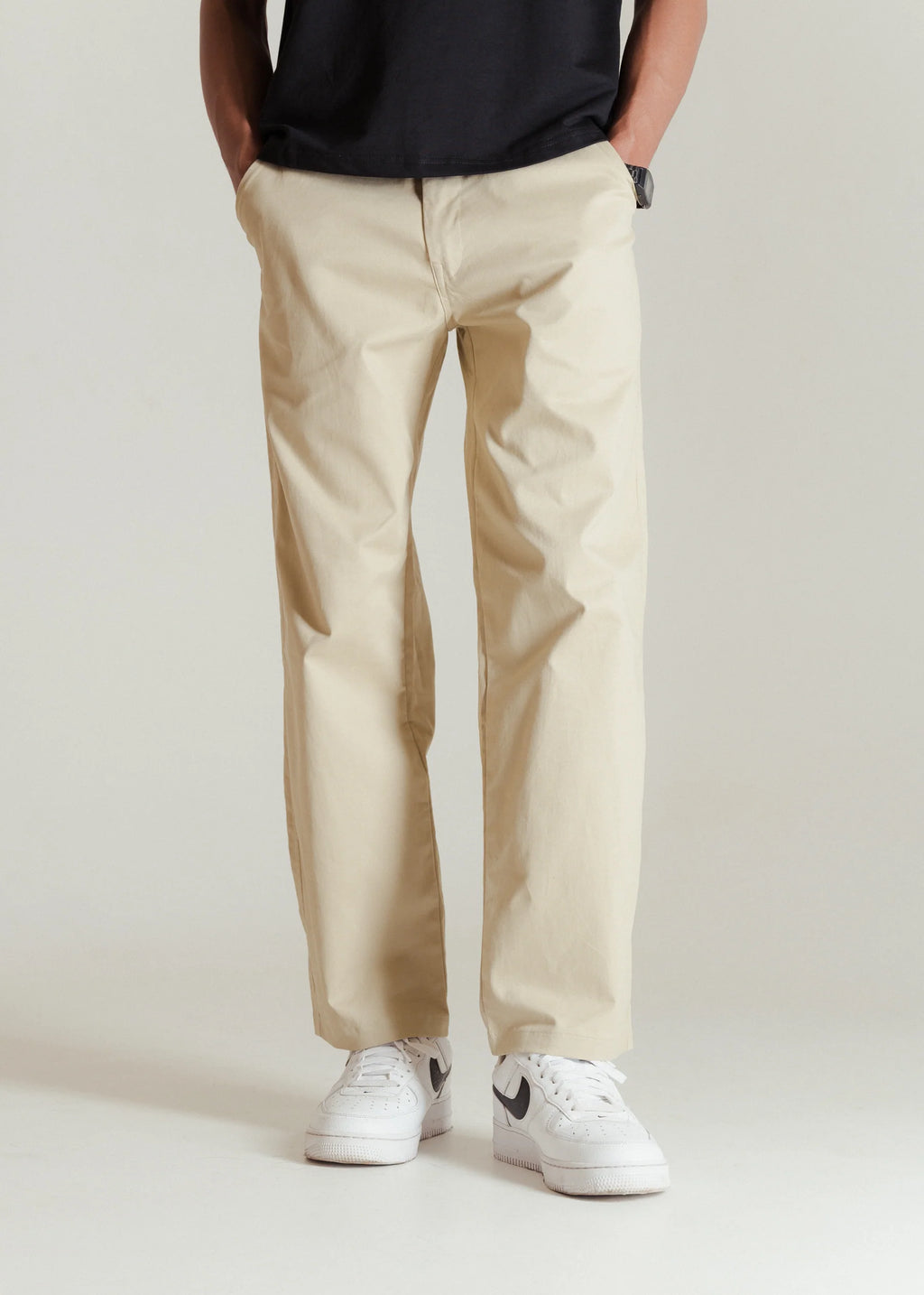Men’s Classic Beige Relaxed Fit Chinos – Cotton Blend Casual Trousers