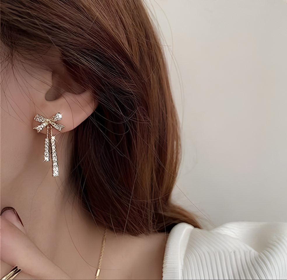 Elys Bow Dangle Crystals Earrings