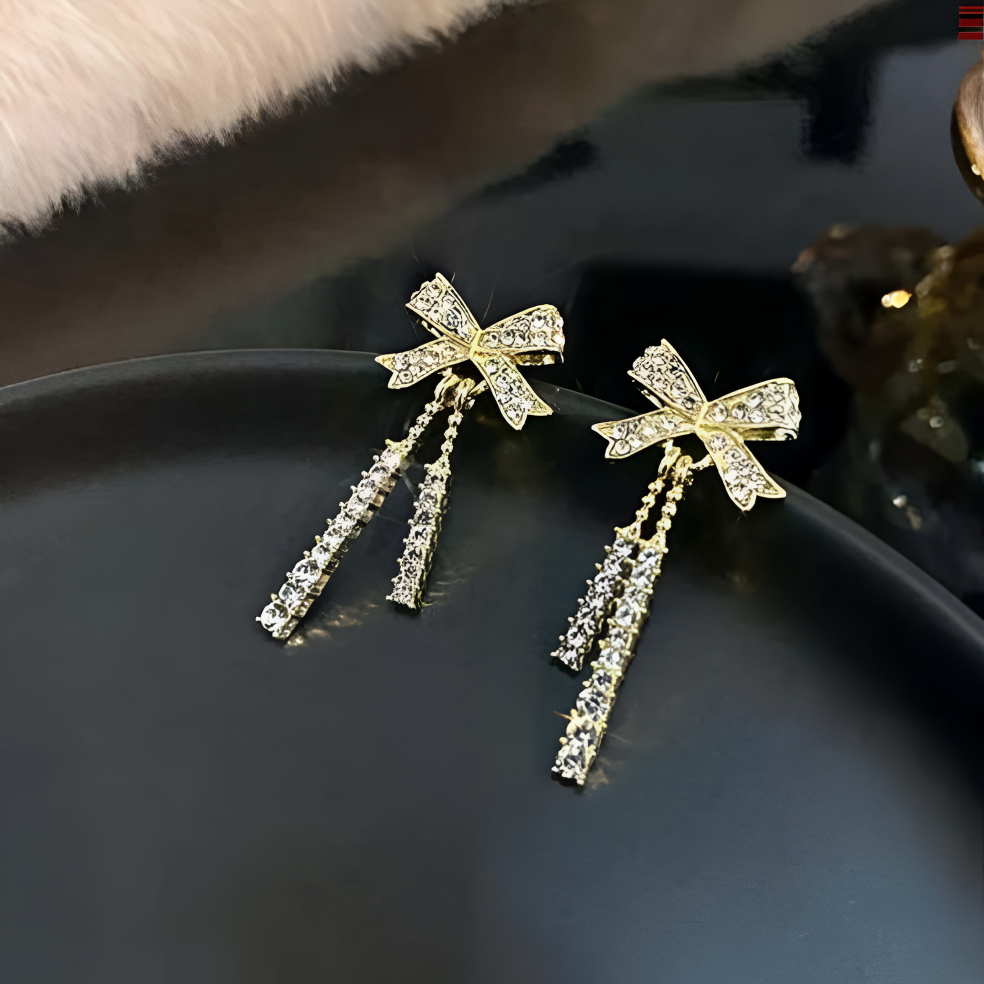 Elys Bow Dangle Crystals Earrings