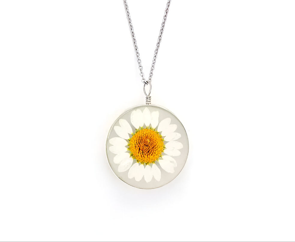 Natural White Daisy Resin Pendant
