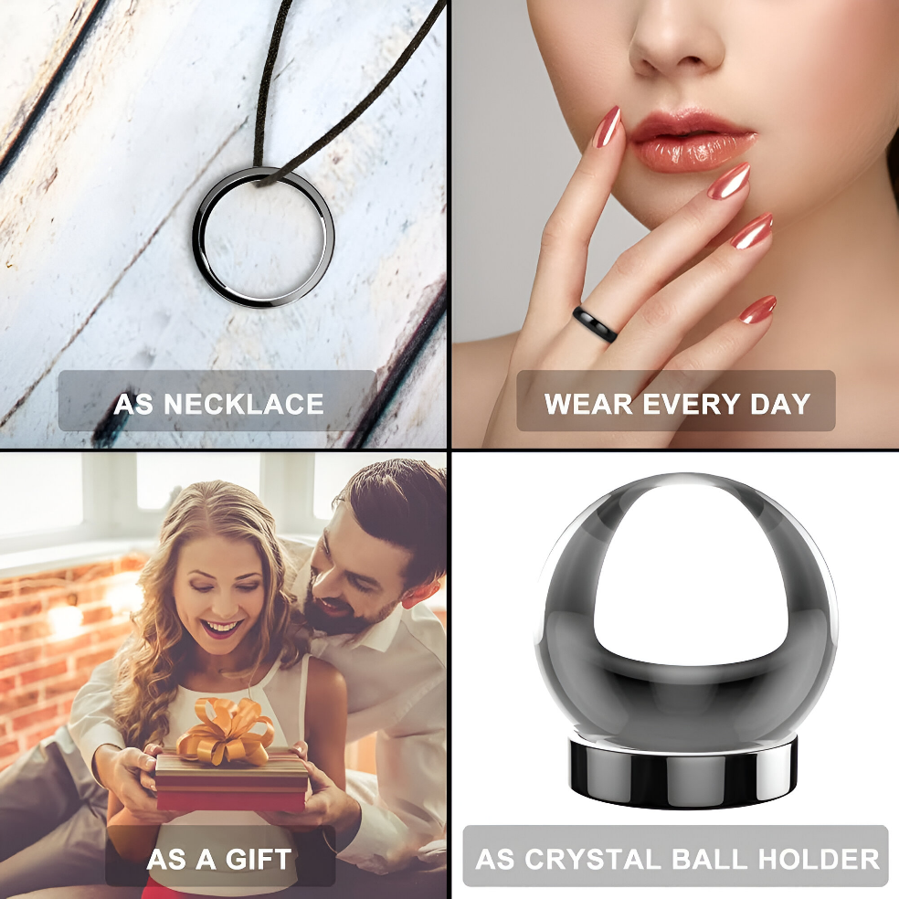 Rings for Women Men Unisex Black Rings Anxiety Balance Stone