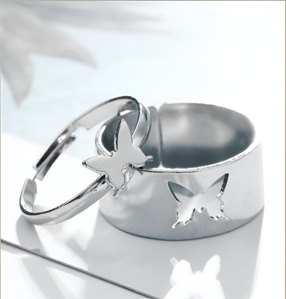 Combo of 2 Silver Plated Butterfly Couple Rings