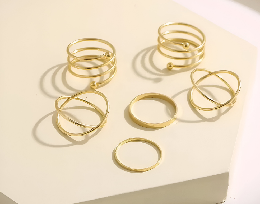 Golden Knuckle Ring Set - Trendy Korean Style (6 Pcs)