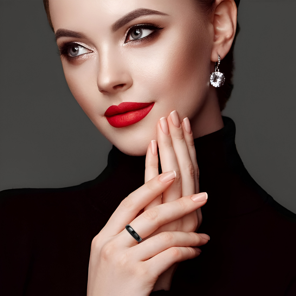 Rings for Women Men Unisex Black Rings Anxiety Balance Stone