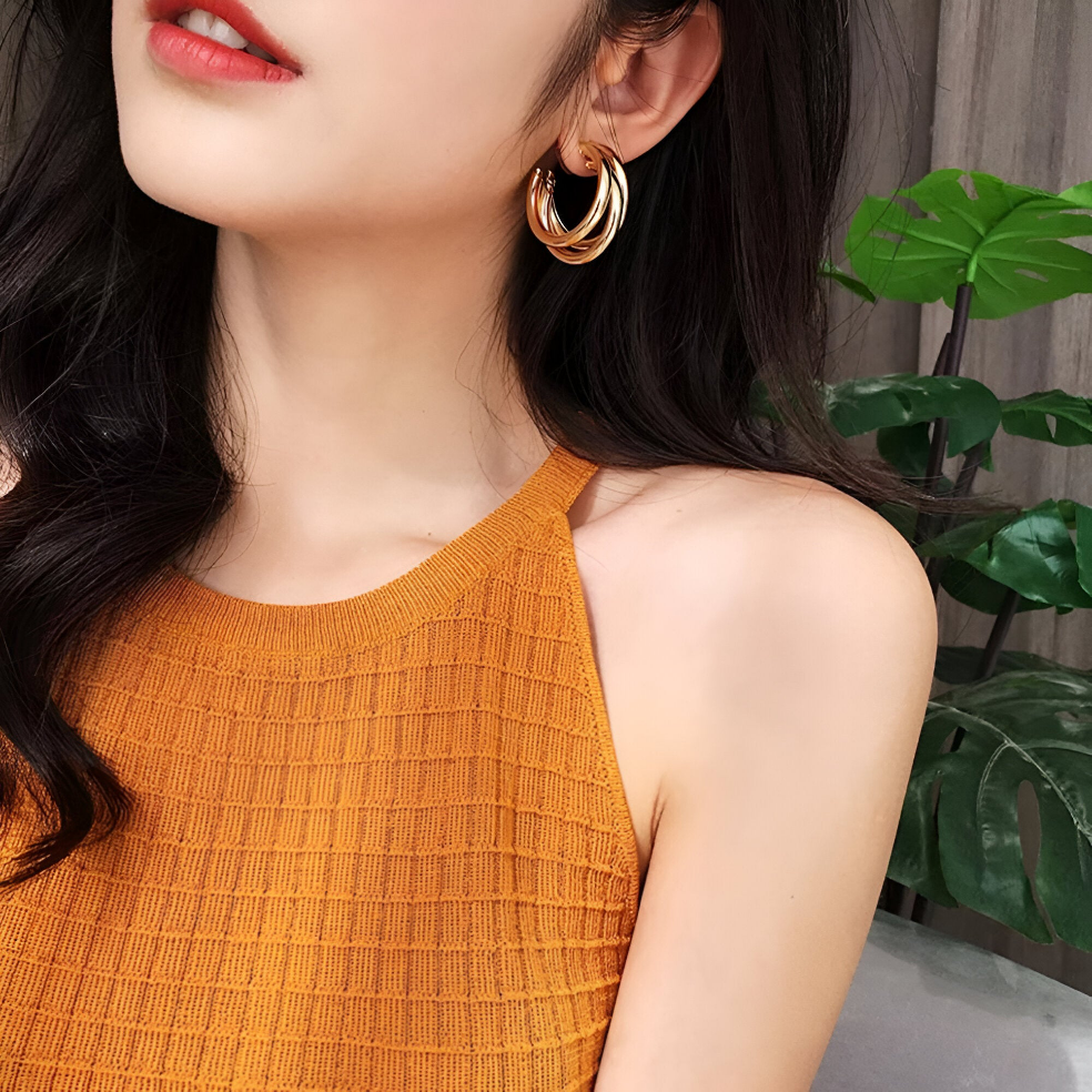 Tri-Hoop Gold Plated Earrings