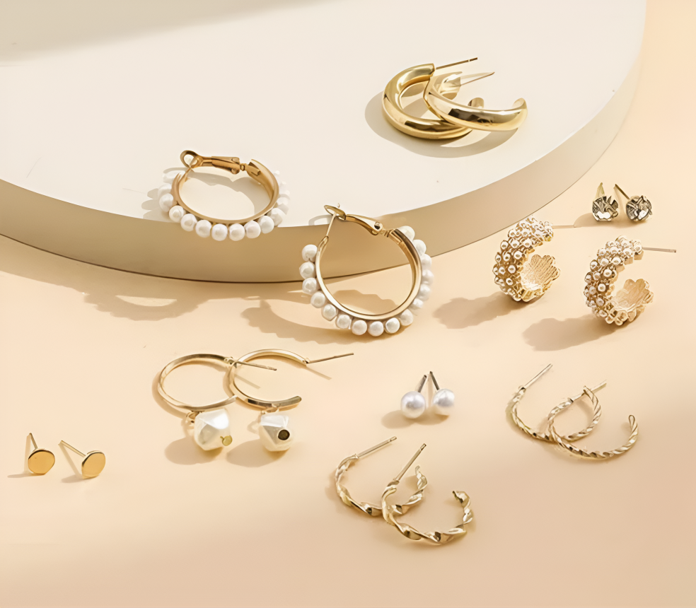 Combo Of 9 Stunning Gold Plated Pearl Studs and Hoop Earrings