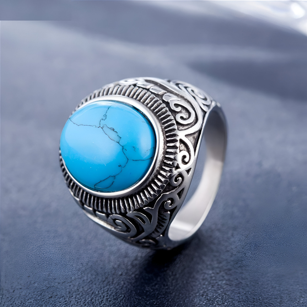 Blue Stone Studded Oxidized Ring