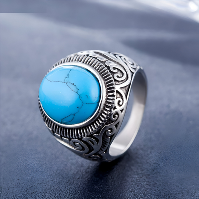 Blue Stone Studded Oxidized Ring