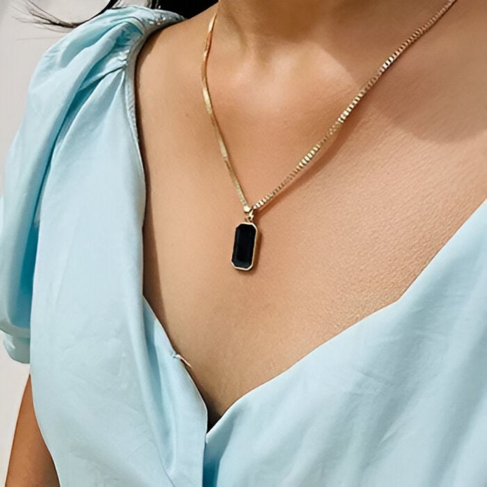 Black Onyx Rectangle Pendant Necklace