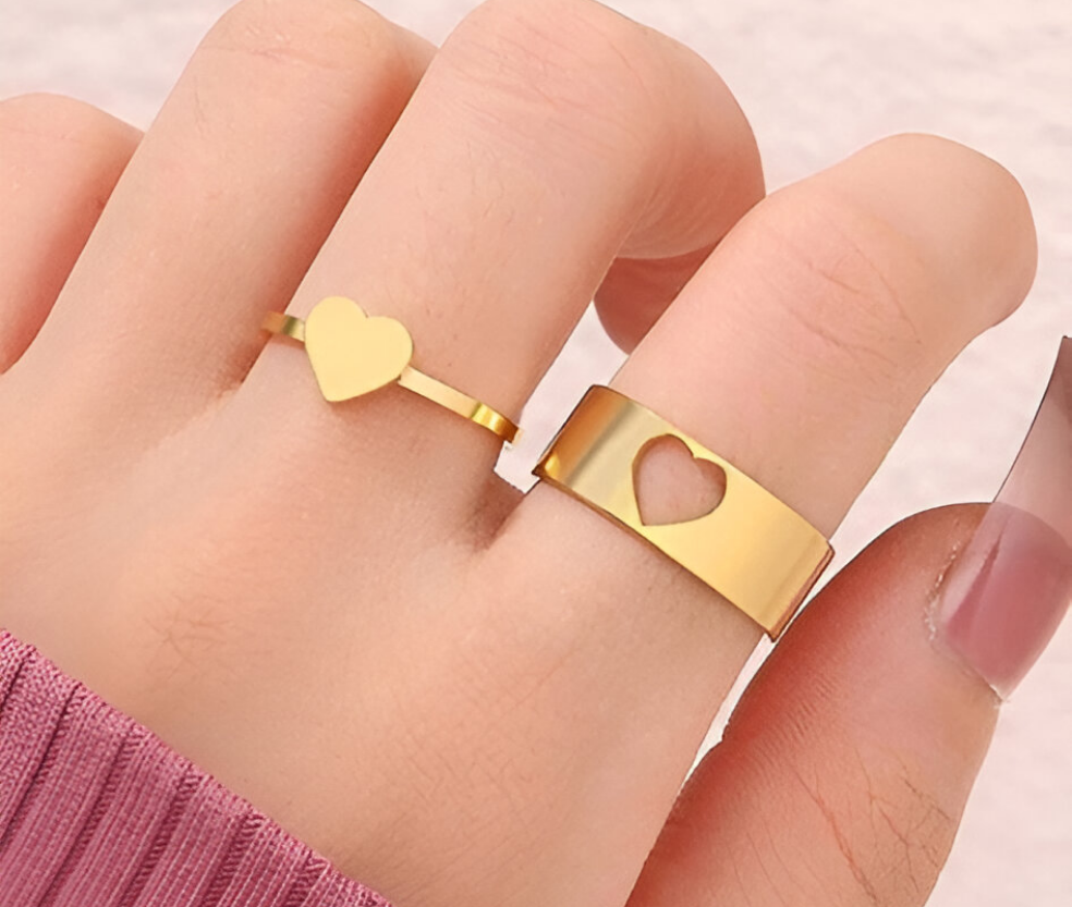 Golden Heart Wrap Couple Rings