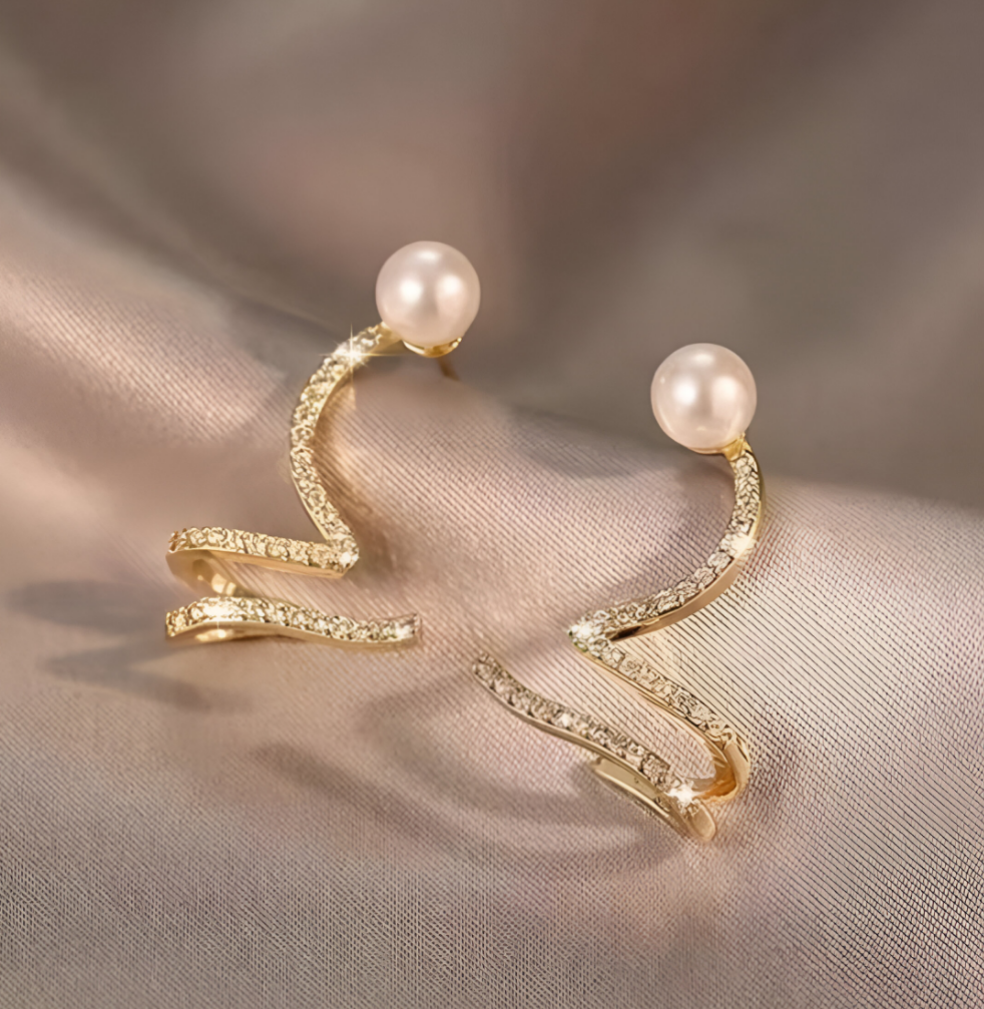Auri Gold Plated Pearl Rhinestone Earrings
