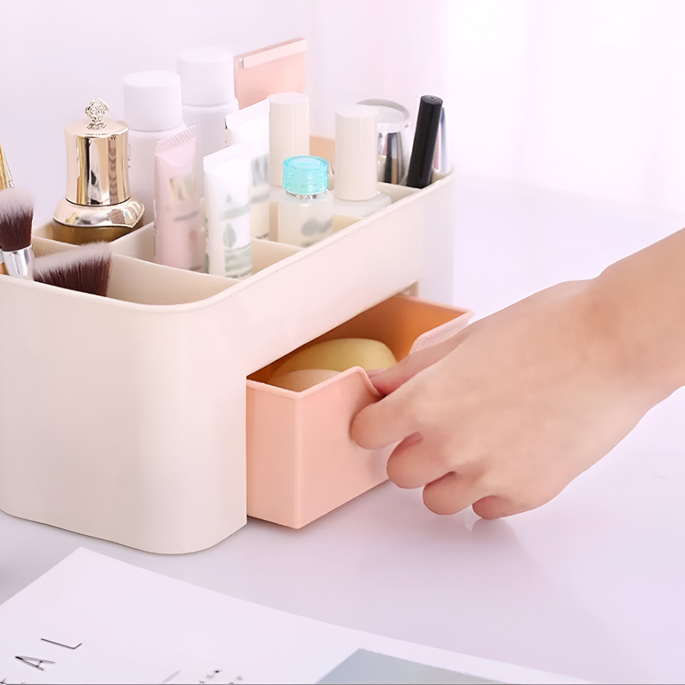 Beauty Organizer with 6 Slots & Mini Drawer for Makeup Tools