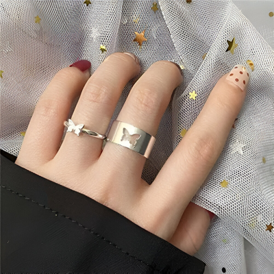 Combo of 2 Silver Plated Butterfly Couple Rings