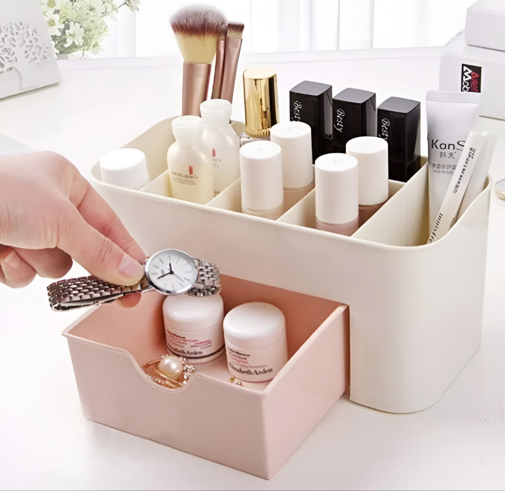 Beauty Organizer with 6 Slots & Mini Drawer for Makeup Tools