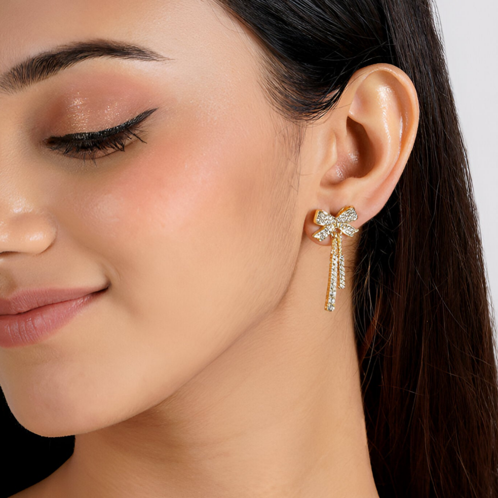 Elys Bow Dangle Crystals Earrings