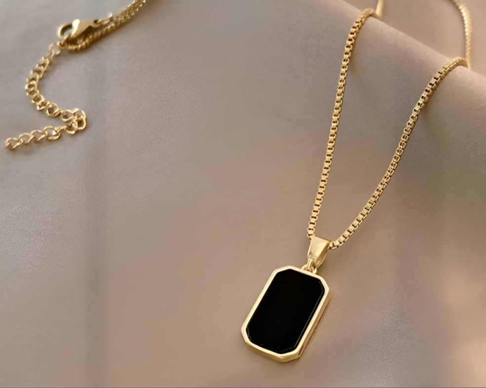 Black Onyx Rectangle Pendant Necklace