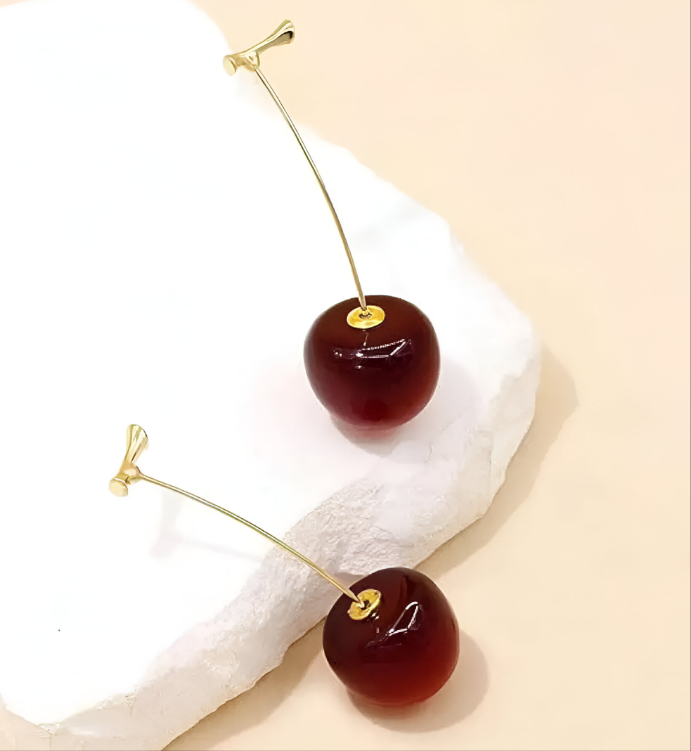 3D Red Cherry dangle Earrings