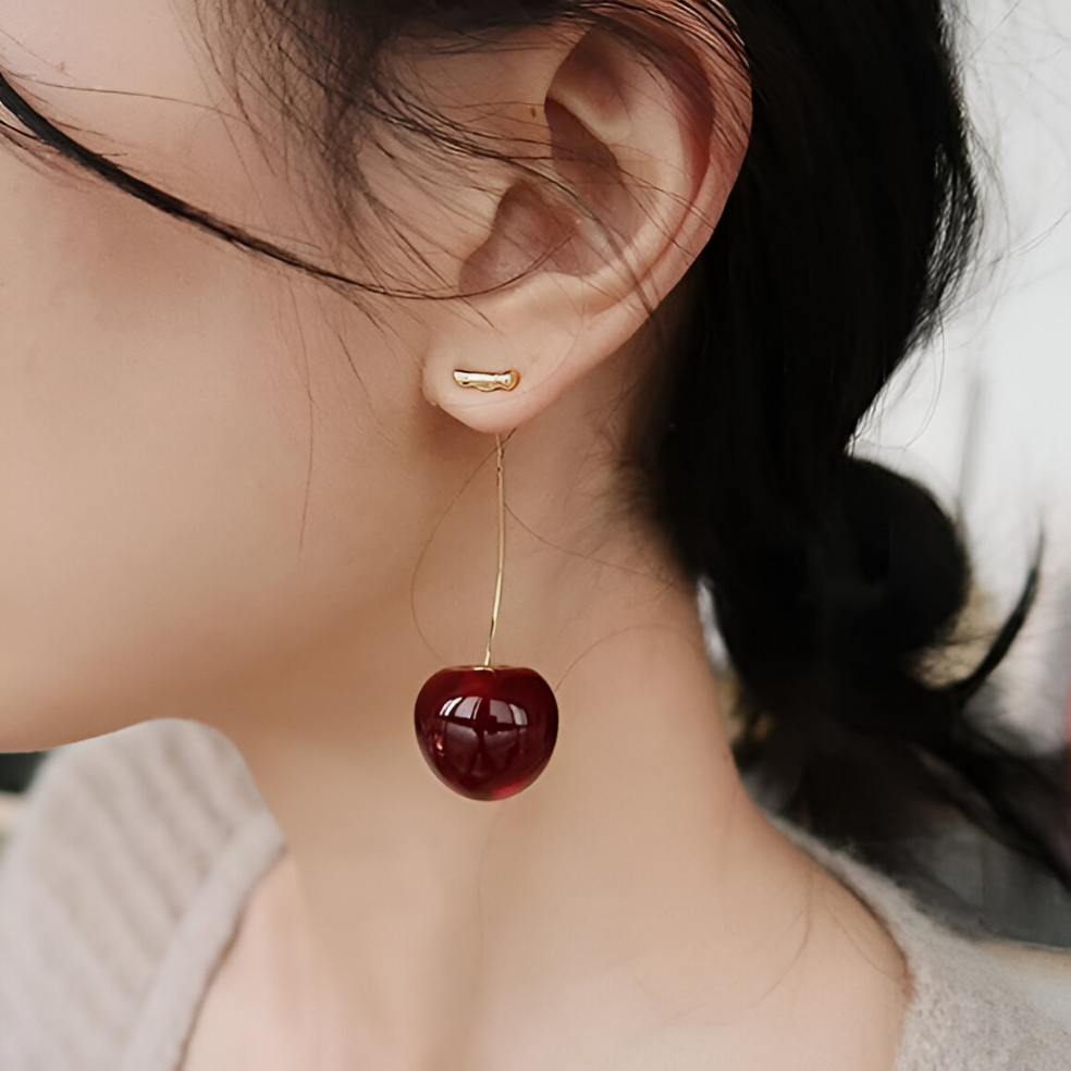 3D Red Cherry dangle Earrings