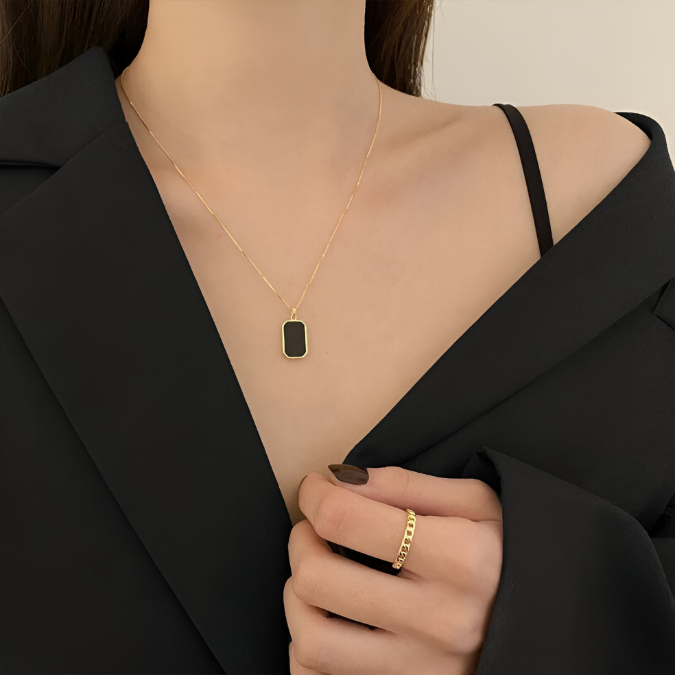 Black Onyx Rectangle Pendant Necklace
